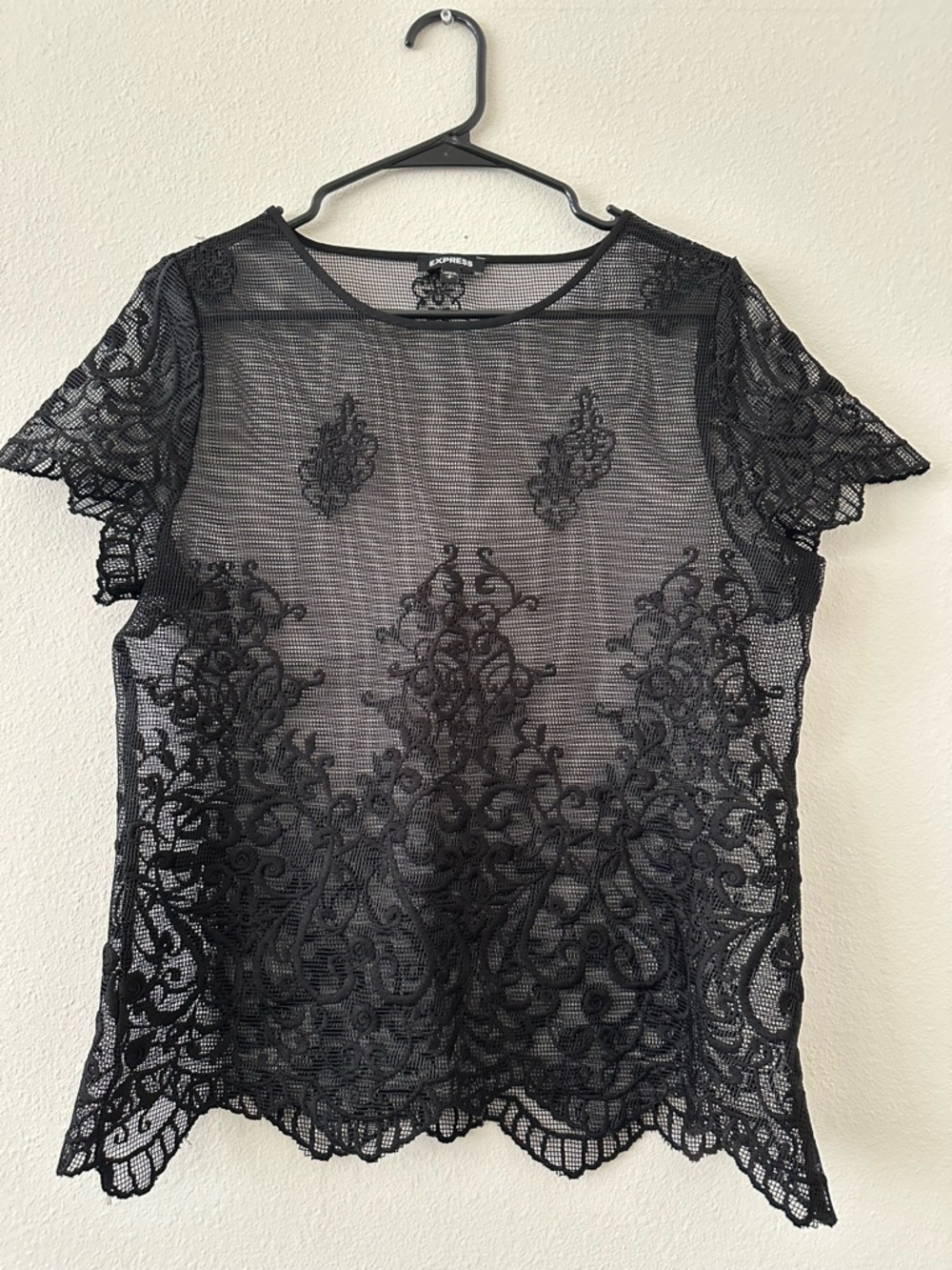 Express Black Lace Short Sleeve Mesh Top
